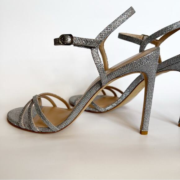Stuart Weitzman glitter Silver Strappy Heels size 11 Starla 105 Sparkle Sandal - Picture 3 of 5